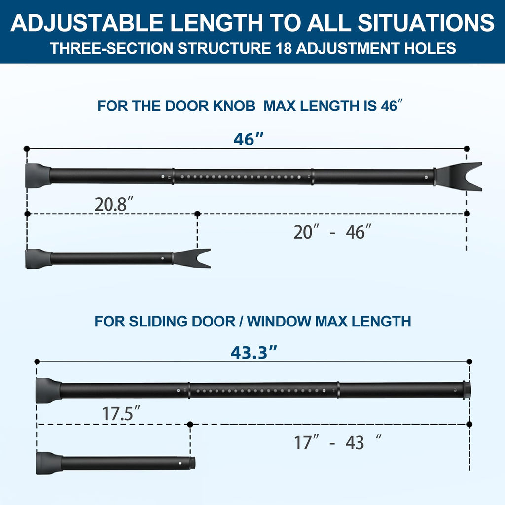 Door Security Bar, Rerishom Door Stoppers Security bar,Heavy Duty Door Lock Security Door Jammer Door Stopper for Apartment, Hotel Room,Screen Door Hardware (Dark Black, 2 Pack)