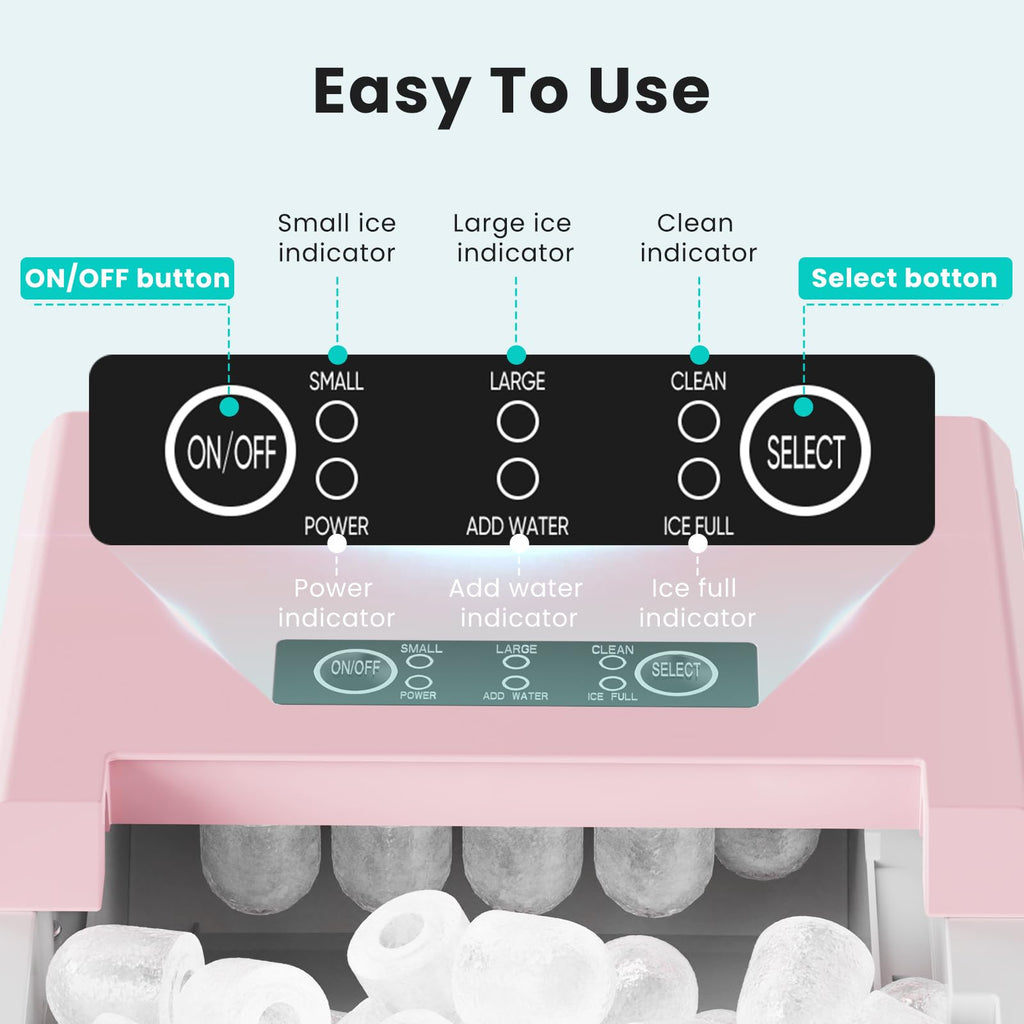 OLIXIS Ice Maker Machine with Handle,26lbs in 24Hrs,9 Ice Cubes in 6 Mins,Auto-Cleaning Portable Ice Maker with Basket and Scoop, Countertop Ice Maker for Home, Kitchen, Camping, RV - Pink