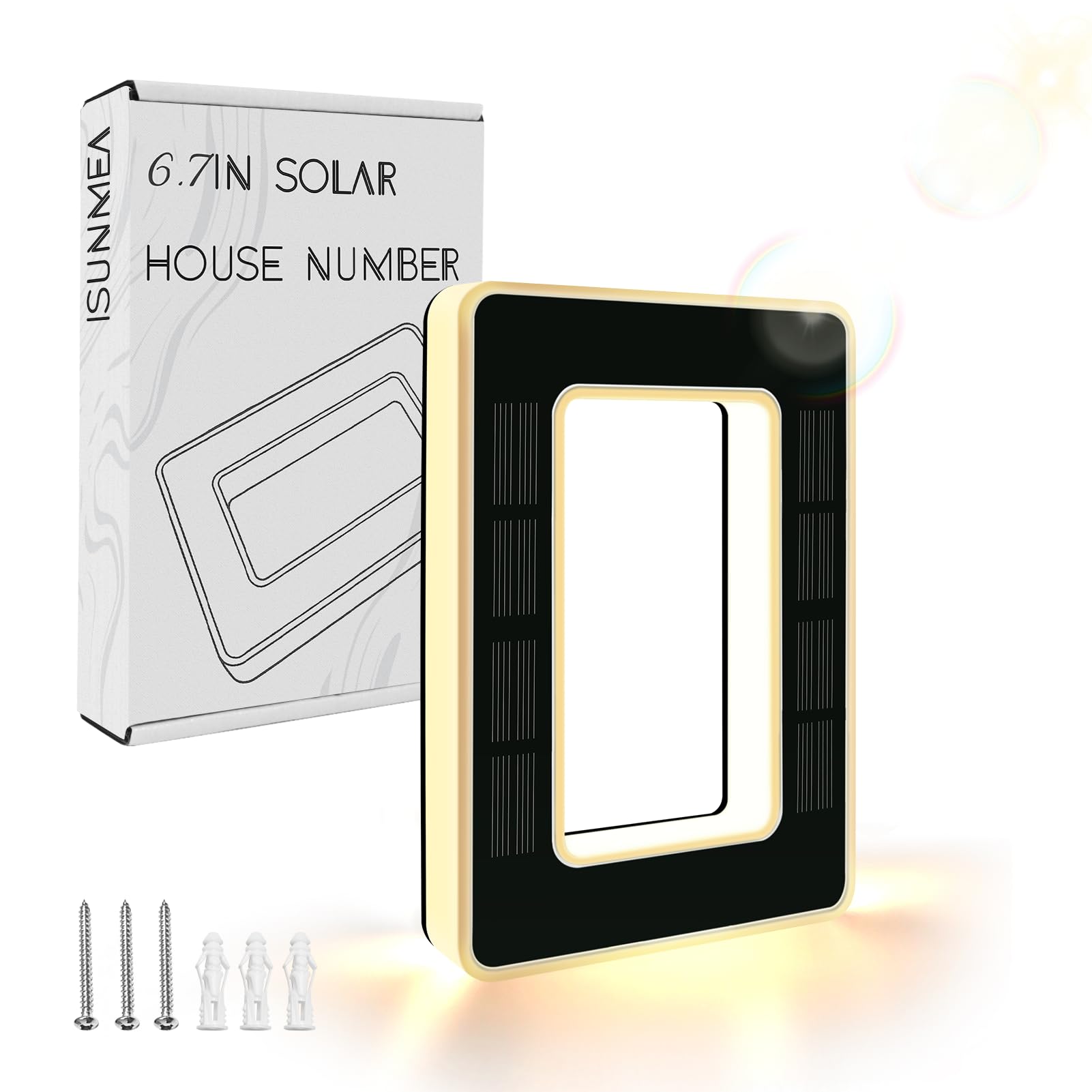 ISUNMEA 6.7 Inch Solar Lighted House Numbers for Outside, Light Up Waterproof LED Address Signs for Houses, Backlit Illuminated Exterior Modern House Numbers Light (0-Black, 6.7IN)