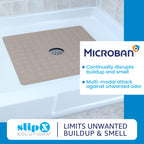 SlipX Solutions Microban-Infused Rubber Shower Mat, 21" x 21" | Anti-Slip Square Bath Mat w/ 140 Power Grip Suction Cups | Tan