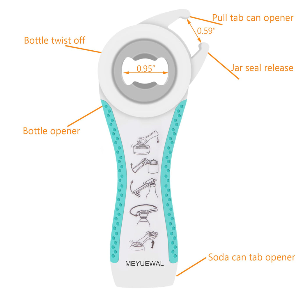 MEYUEWAL Latest Jar Opener for Weak Hands, 6 in 1 Multi Function Can Bottle Kit with Silicone Handle Easy to Use Children, Elderly and Arthritis Sufferers, Latest Jar Opener-White Green