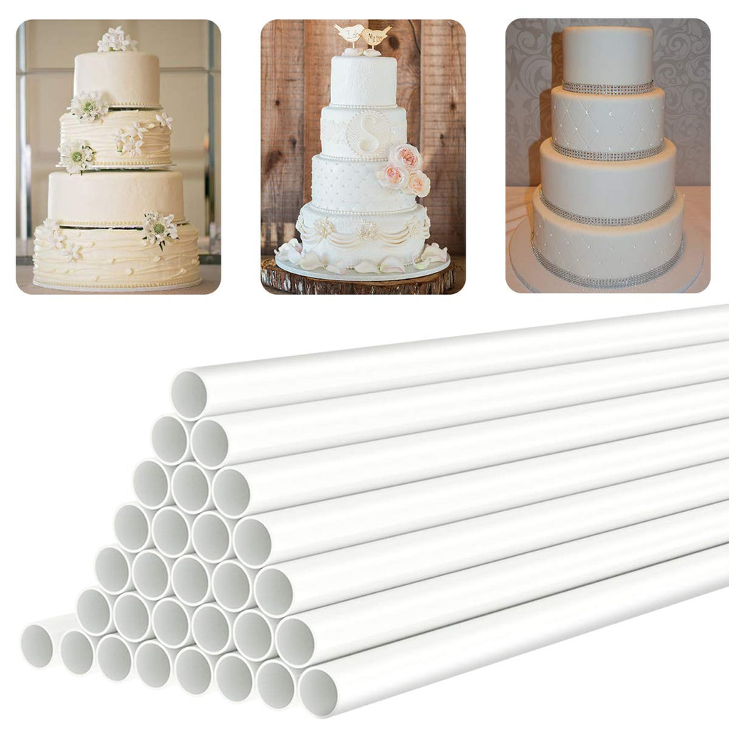 White Plastic Cake Dowel Rods for Tiered Cake Construction and Stacking Supporting Cake Round Dowels Straws with 0.4 Inch Diameter (9.5 Inch)