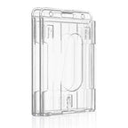 2 Pack Vertical 2-Card Badge Holder with Thumb Slot Hard Transparent PC Case Protector for Office School IDs Credit Cards Driver’s Licenses and Passes