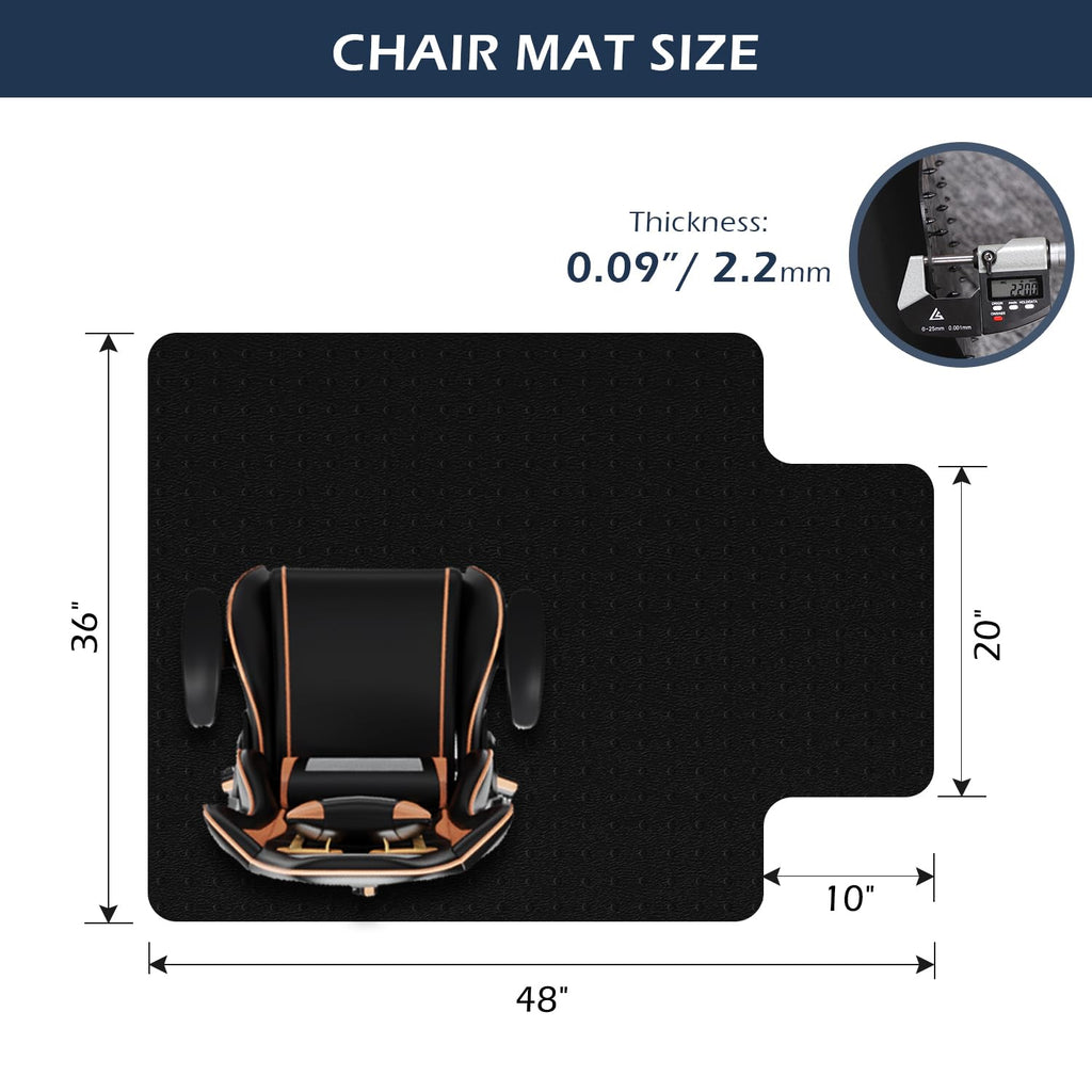 SALLOUS Office Chair Mat for Carpet, 48" x 36" Heavy Duty Chair Mat for Carpeted Floors, Gaming Chair Mat with Grips, Rolling Desk Chair Floor Mat for Home Office (Black, Extended Lip)