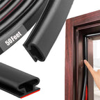 Black Rubber Weather Stripping Door Seal Strip, D Shape Door Rubber Weather Seal Strip, SelfAdhesive Weatherstripping Soundproofing Doors Sealing Strip for Windows (50 feet, Black)