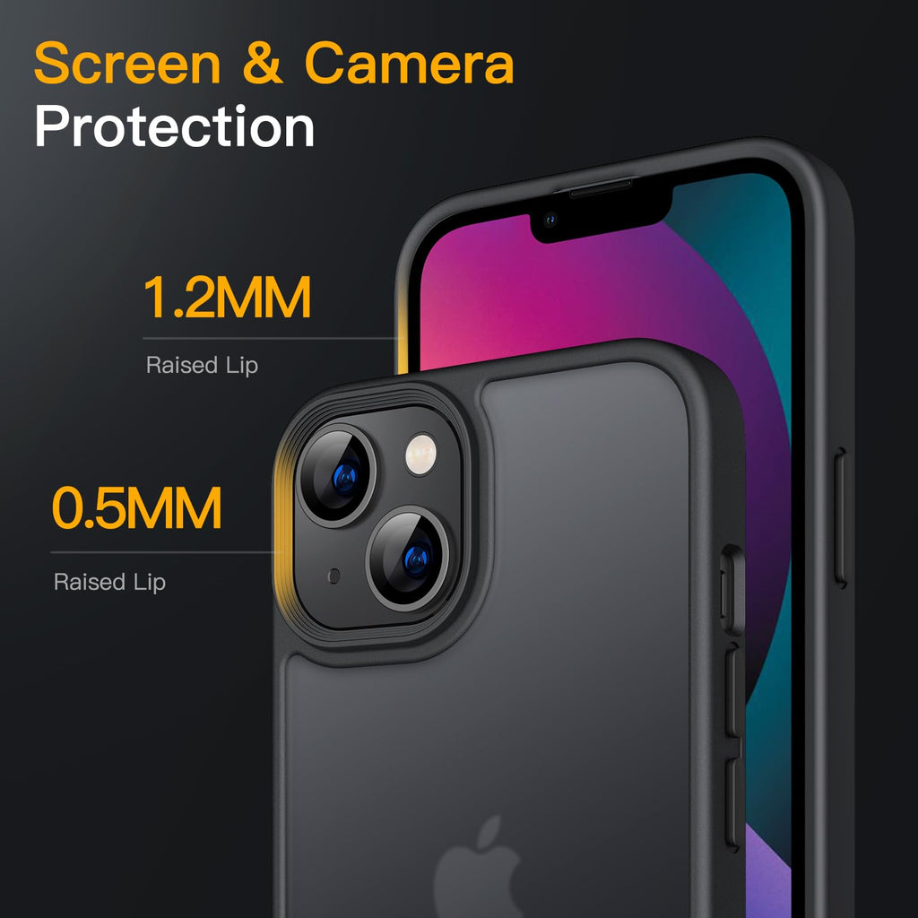 JETech Matte Case for iPhone 13 6.1-Inch, Shockproof Military Grade Drop Protection, Frosted Translucent Back Phone Cover, Anti-Fingerprint (Black)