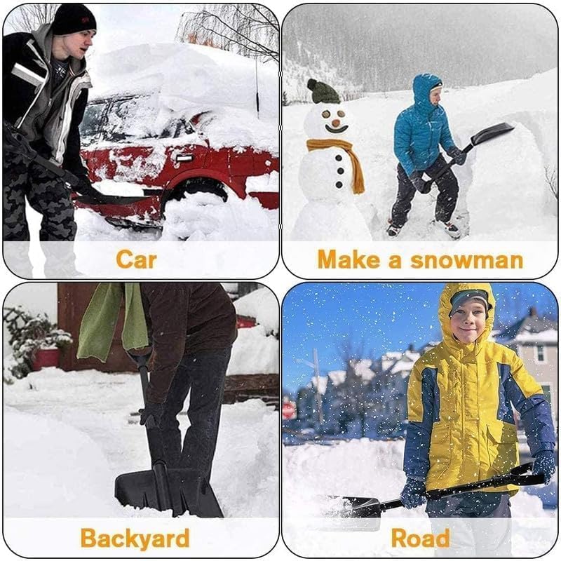 Snow Shovel for Car Driveway - 4 in 1 Survival Shovel with Aluminum Handle and Wide Ice Scrape, Lightweight Sport Utility Detachable Shovel for Garden, Car, Camping