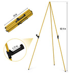 SunyesYoon Display Golden Easel Stand - 63" Artist Instant Tripod Collapsible Portable Floor Easel - Adjustable Art Poster Easy Folding Metal Stand for Display Show, Wedding, Painting