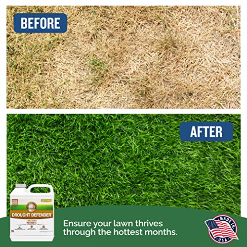 Turf Titan Drought Defender - Liquid Lawn Fertilizer Concentrate - Kelp Fertilizer for All Grass Types and Vegetables - Liquid Fertilizer for Lawns During Summer - 32 oz - No Hose Sprayer