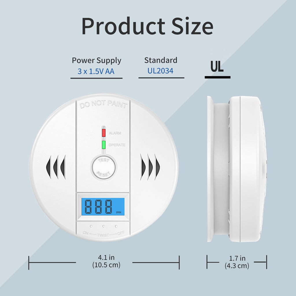 Carbon Monoxide Detectors,CO Detector Battery Powered,Carbon Monoxide Alarm with Sensitive CO Sensor,LCD Display and Sound Warning,Complies with UL 2034 Standards