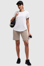 Bermuda Athletic Workout Running Long Shorts for Women High Waisted Biker Yoga Hiking Outdoors Gym Track Sports Recreation Clothes Khaki XL