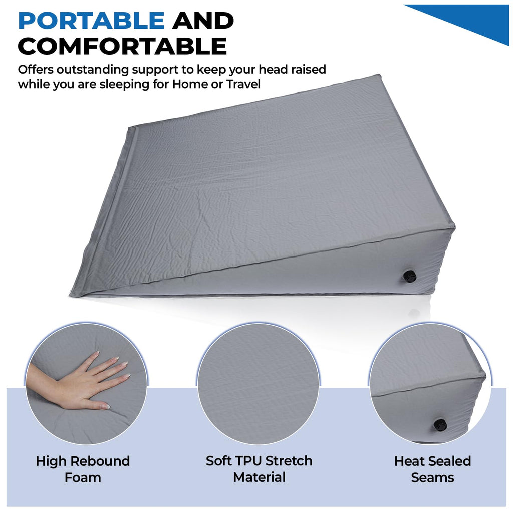 Self-Inflating Bed Wedge Pillow | Lightweight for Travel | Wedge Pillow for Sleeping and Acid Reflux, Heartburn, and GERD Pillow (TWDPRO2, 22 Inch)