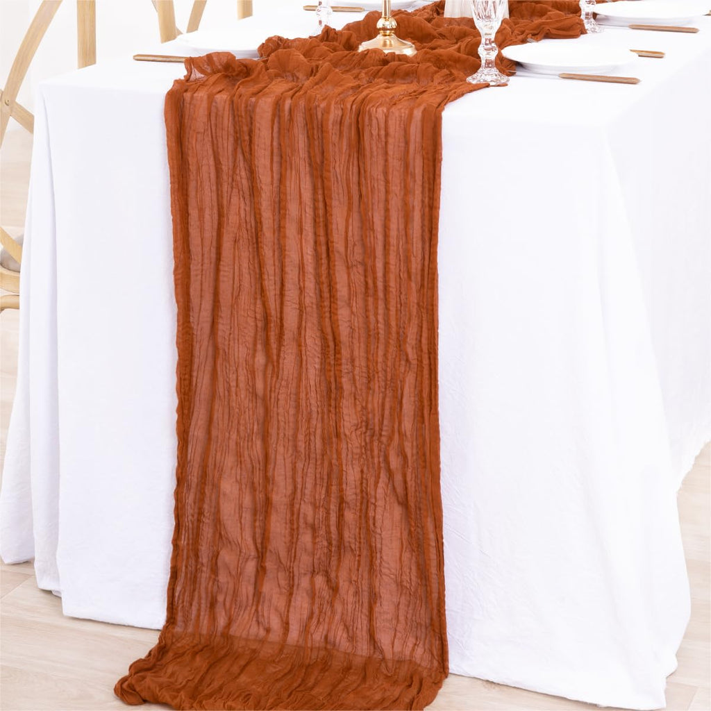 MLMW Fall Thanksgiving Table Runner Terracotta Cheesecloth Table Runner 13.3ft 4 Pack Burnt Orange Cheese Cloth Table Runner 160 inch Boho Gauze Table Runner for Wedding Party Fall Decor