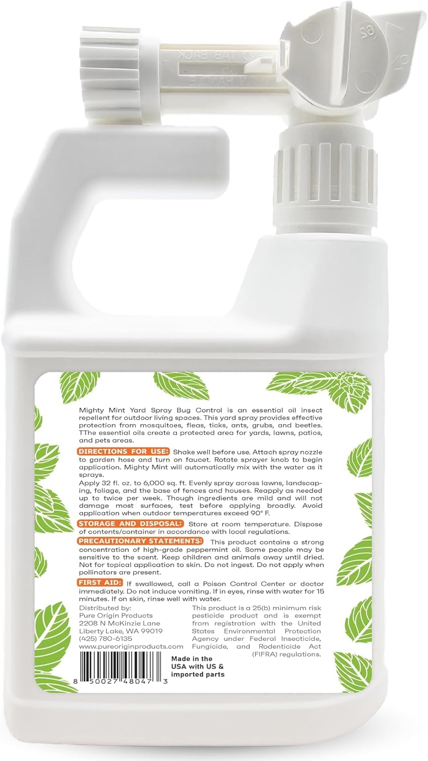 Mighty Mint Peppermint Oil Lawn & Yard Bug Control Spray – Natural Outdoor Pest Repellent for Fleas, Ticks, Mosquitoes, Ants, and More – Plant-Based, Extra-Strength Formula – 32 oz (Pack of 2)