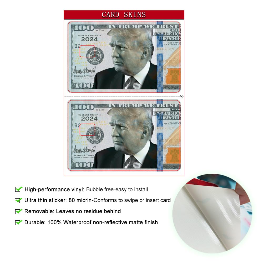 Lonfsuzin 2 Pcs Credit Card Skins for Transportation Key, Debit, Credit Card Covering Personalizing Bank Card Slim, Waterproof Vinyl Skins Hundred Dollar Trump Card use for Small Chip