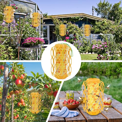 Sancodee 2 Pcs Wasp Trap Outdoor Hanging, Insect Catcher for Wasps and Carpenter Bees, Bee Killer Sticky Bug Boards Yellow Jacket Trap with Bait Reservoir, Non-Toxic Reusable Wasp Hornet Trap (Orange)