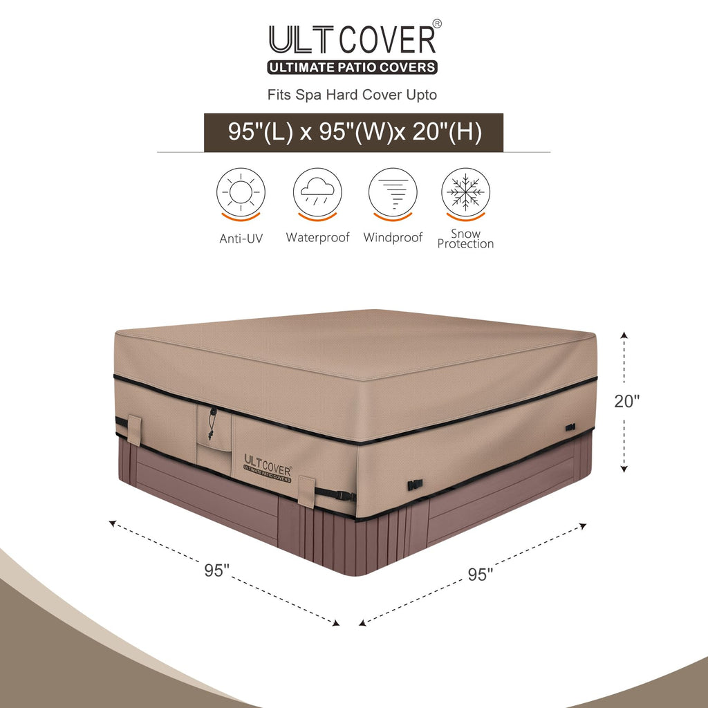 ULTCOVER Waterproof 600D Polyester Square Hot Tub Cover Outdoor SPA Covers 95 x 95 inch