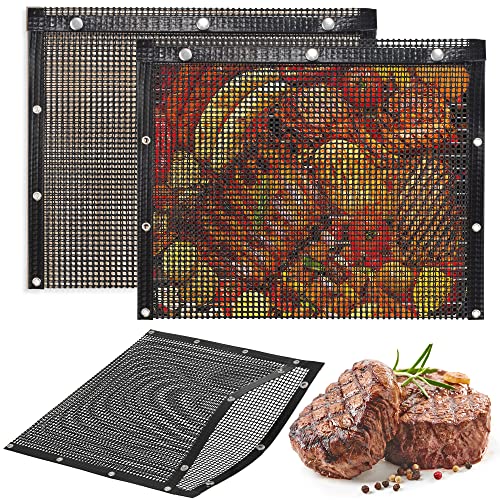 AOOCAN Mesh Grill Bags 13.1 x 10.6 Inch Set of 2-100% Non-Stick Heavy Duty Barbecue Grill Bags, Reusable and Convenient to Clean, Works on Charcoal Grill Outdoor Gas Charcoal Roast - Extended Warranty