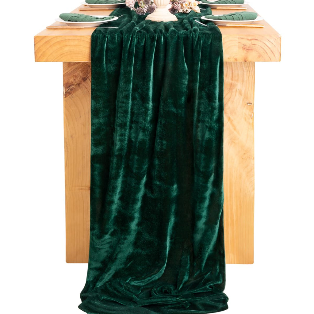 Socomi Emerald Green Velvet Table Runner 20 x 120 Inches 10ft Luxurious Thick Cotton Christmas Thanksgiving Wedding Runner for New Year Bridal Shower