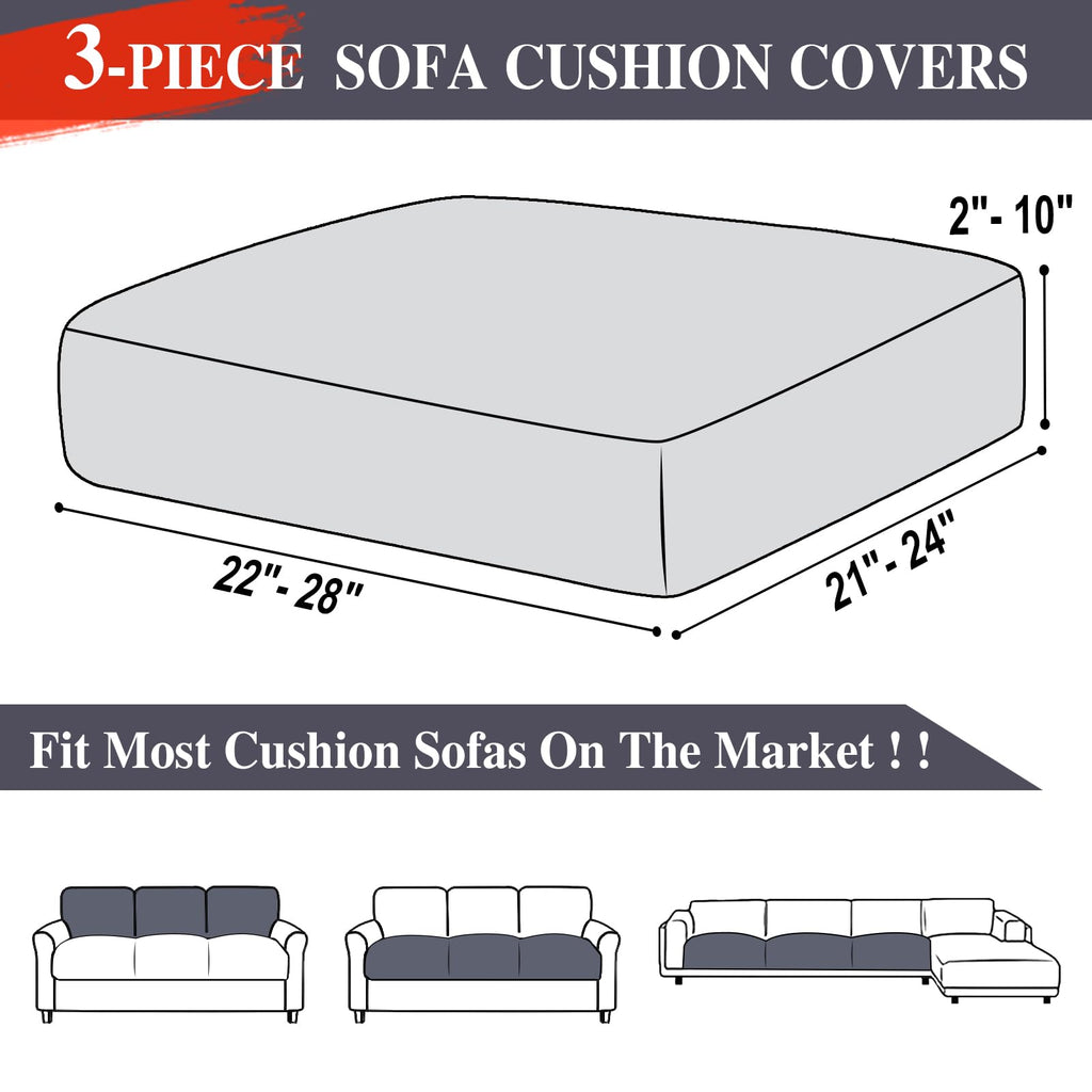 LA MEACK Couch Cushion Covers Seat Cushion Cover Stretch Couch Cover Separate Sectional Sofa Slipcovers Furniture Protector(3 Pieces for Seat or Sofa Backrest, Dark Grey)