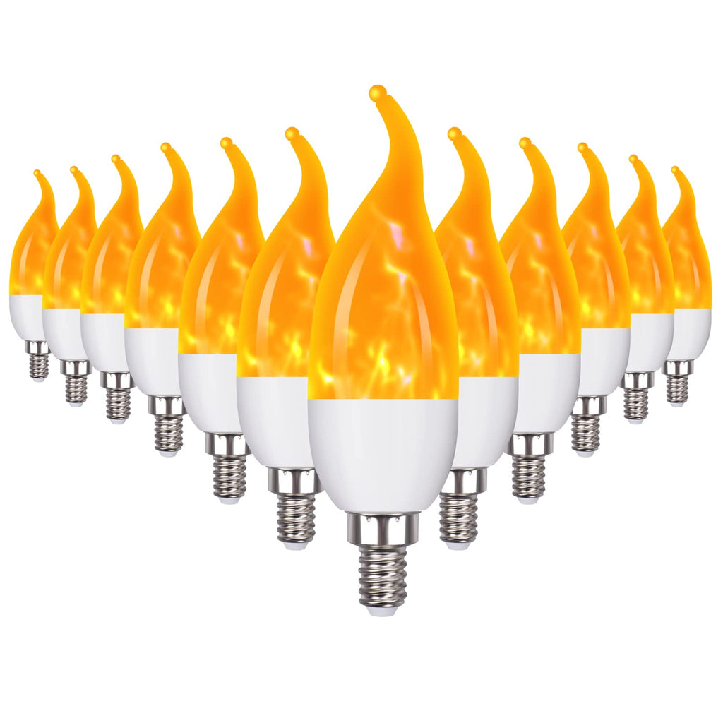 OHLGT E12 Flame Bulbs 12 Pack, 3 Mode LED Candelabra Flame Light Bulb 2.0 Watt Warm White Chandelier Flame Bulbs,1800k Candle Light Bulbs, Flame Tip for Christmas Party Decorations