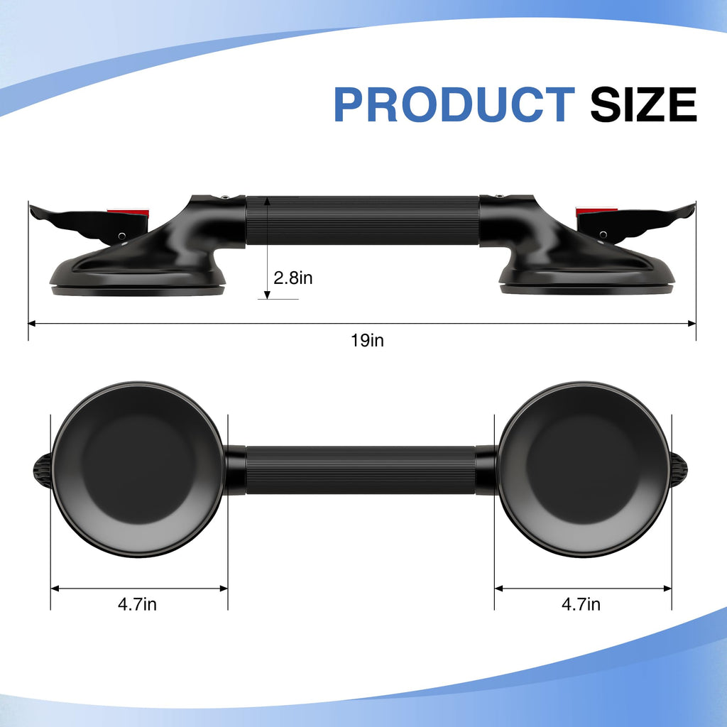 DAILYLIFE Shower Grab Bar for Bathtubs and Showers, 19 inch Heavy Duty Shower Handle with Strong Suction Cup, 300lbs Safety Shower Handrails for Seniors and Elderly, Black