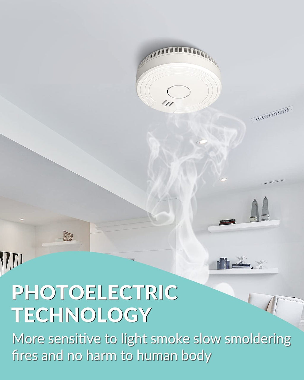 Ecoey Smoke Alarm Fire Detector, Battery Included Photoelectric Smoke Detector with Test Button and Low Battery Signal, Small Fire Alarm for Home, Bedroom FJ136GB, 8 Packs