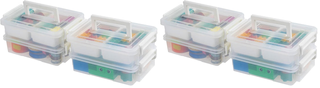 IRIS USA 1 Qt. Plastic Storage Bins with Lids, 4 Pack, Craft Storage Container, Sensory Bin, Organizing Containers for Home, Office & Art Supplies, Stackable, White