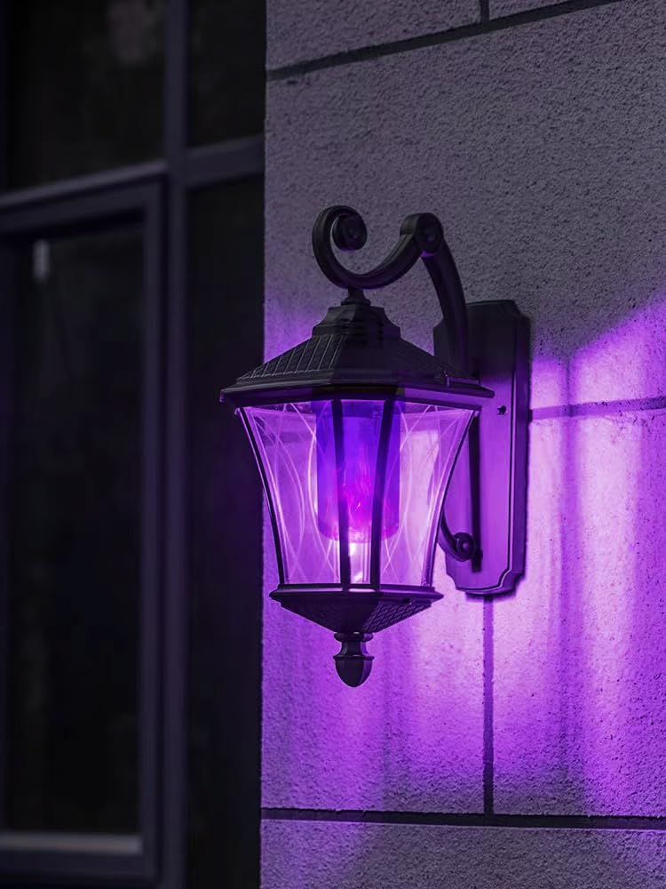 BHCORNER Smaller LED Purple Flame Light Bulbs - Halloween Decorations Light Bulbs,E26/E27 Base Christmas Purple Flickering Light Bulbs Outdoor, led Flame Bulbs for Outdoor Lights (4 Pack)