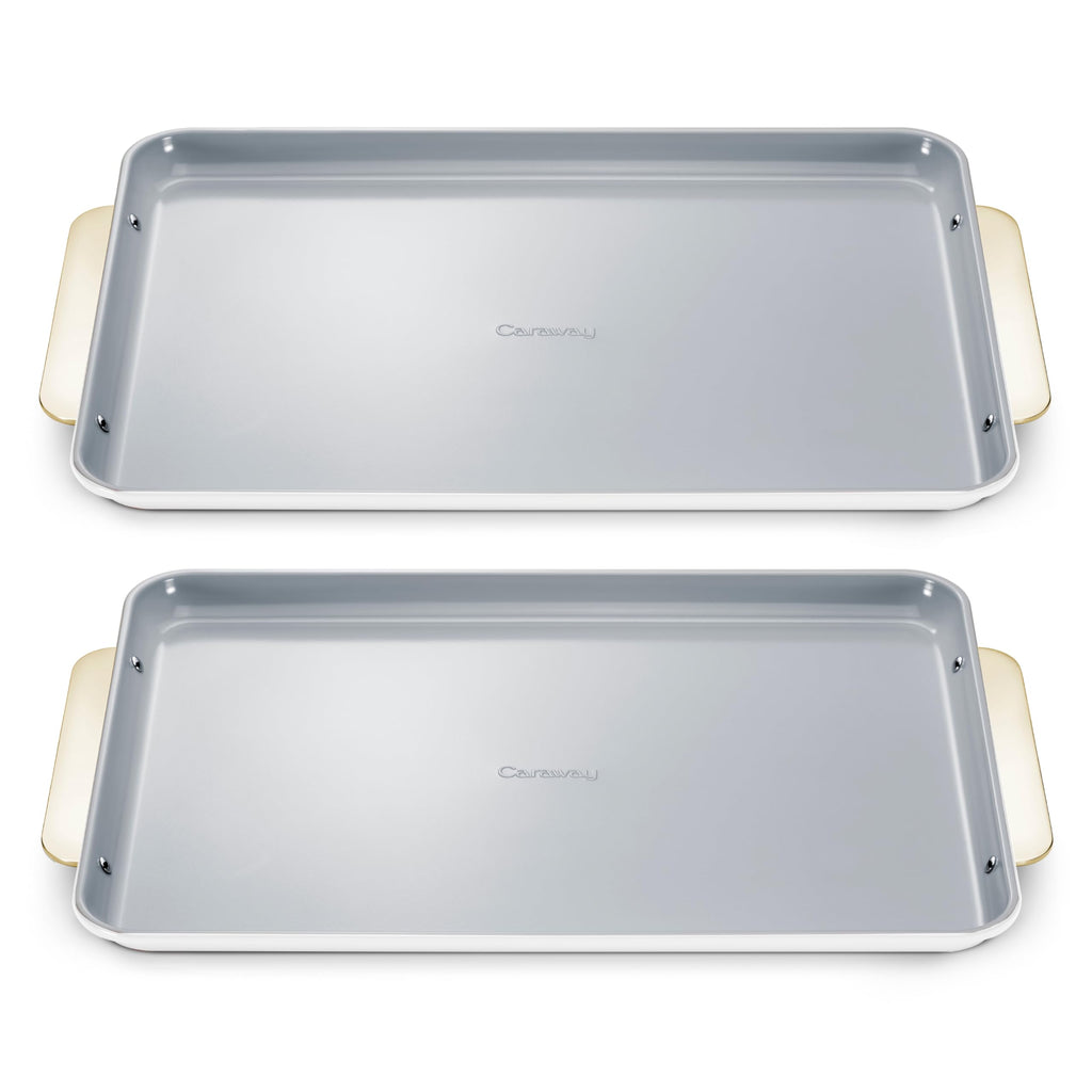 Caraway Non-Stick Ceramic Large Baking Sheet Duo - Naturally Slick Ceramic Coating - Non-Toxic, PTFE & PFOA Free - Perfect for Baking, Roasting, and More - Large (18" x 13") - White