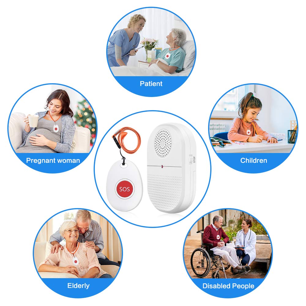 ChunHee Wireless Caregiver Pager Call Button Nurse Alert System Call Bell for Home/Elderly/Patient Emergency Vibration Pager 2 Transmitter+1 Receiver(800+Feet Operating Range)
