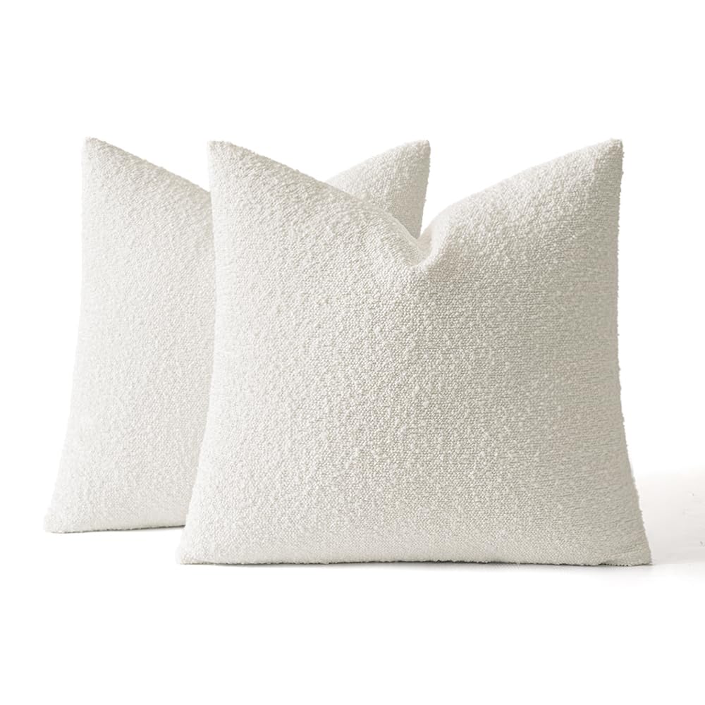 MIULEE Set of 2 White Throw Pillow Covers 18x18 Inch Decorative Couch Pillow Covers Textured Boucle Accent Solid Christmas Pillow Cases Soft for Cushion Chair Sofa Bedroom Livingroom Home Decor