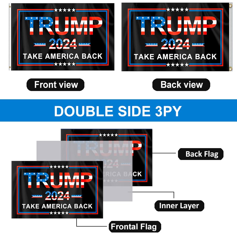 ERT Trump 2024 Flag Double Sided 3 Ply 3X5 Foot Take America Back Keep America Great Flag Donald Trump President Flags with Brass Grommets MAGA