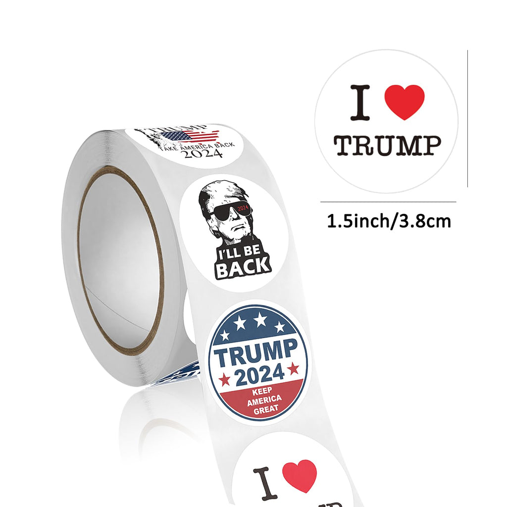2024 Donald Trump Stickers Roll 500Pcs - Funny Presidential Election USA American Flag Decals - Easy Stick & Removeable for Scarpbook Window Tumblers Water Bottles Teens