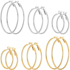 6 Pairs Gold Silver Plated Hoop Earrings for Women, Hypoallergenic Stainless Steel Gold Hoops Silver Hoop Earrings Set, Lightweight Large Small Hoops Women Earrings Loop Earrings Set