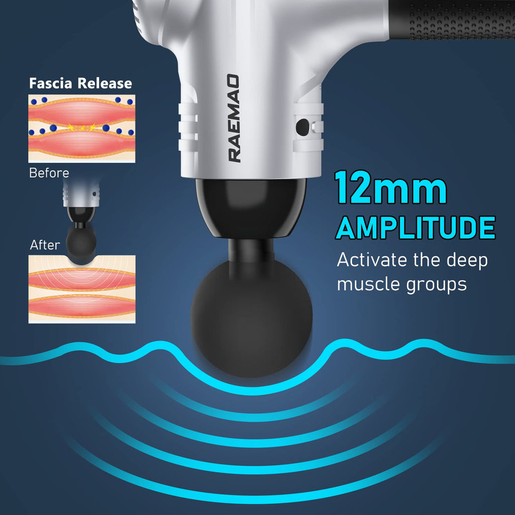 RAEMAO Massage Gun Deep Tissue, Back Massage Gun for Athletes for Pain Relief Attaching 10 PCS Specialized Replacement Heads, Percussion Massager with 10 Speeds & LED Screen, Silver
