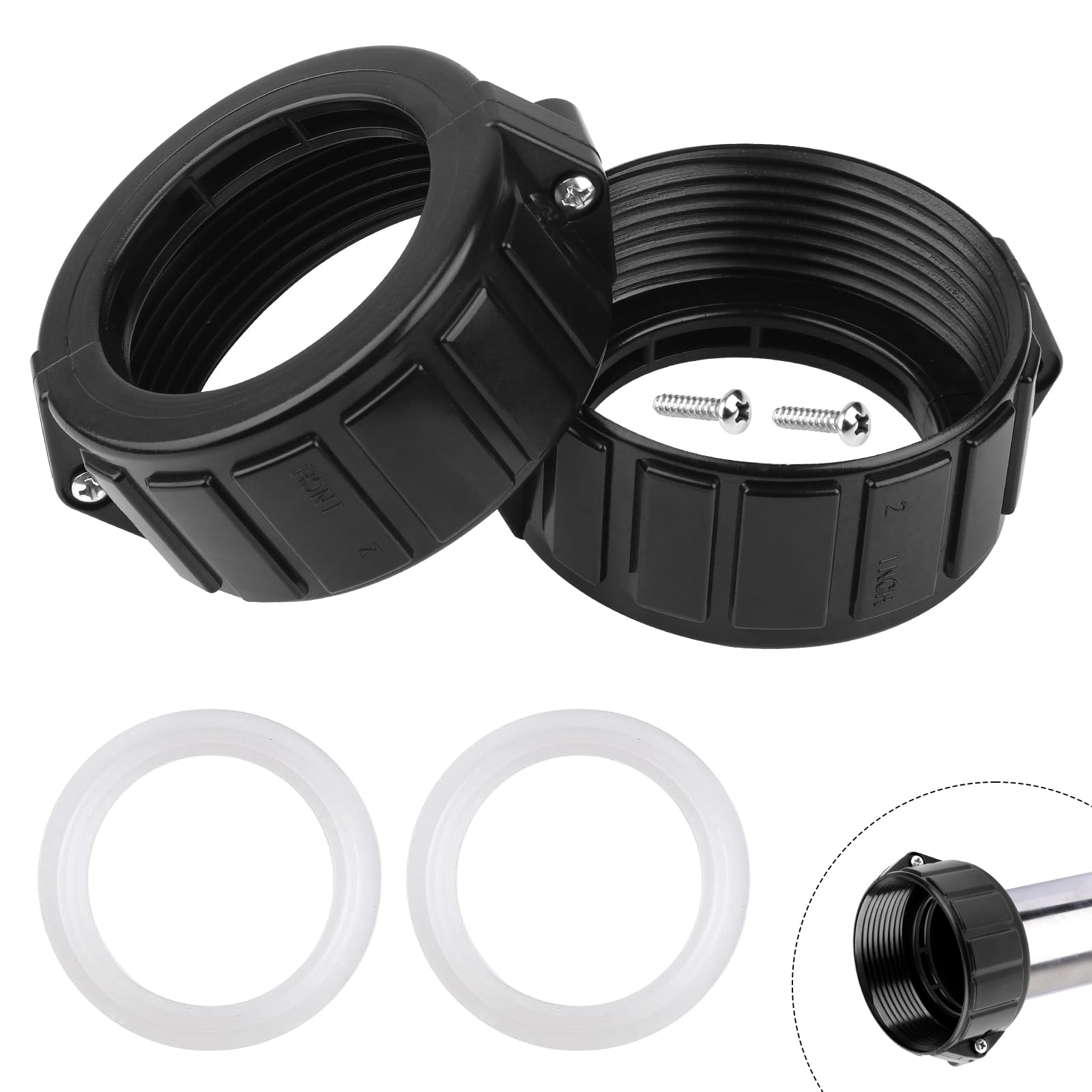 UASAM 2" Spa Hot Tub Heater Split Nut Unions with Screws & Heater Gasket, Split Nut for Hot Tub and Spa Replacement Part, Suitable for 2-inch Heater Assemblies - 2 Pack
