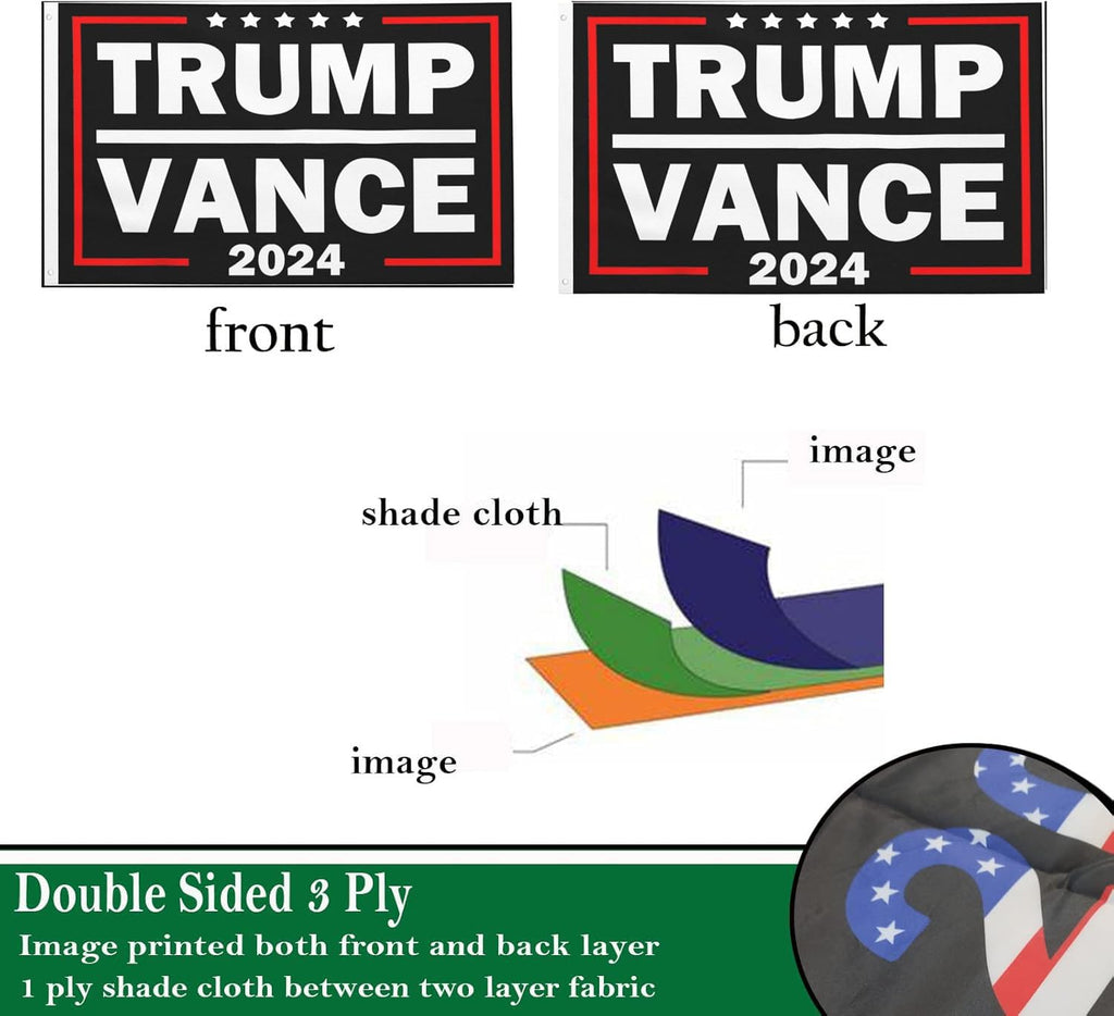 Trump Vance 2024 Flags 3x5 Outdoor Double Sided- Donald Trump Flags Made In USA 3 Ply Heavy Duty with 2 Brass Grommets for Outside Oudoor