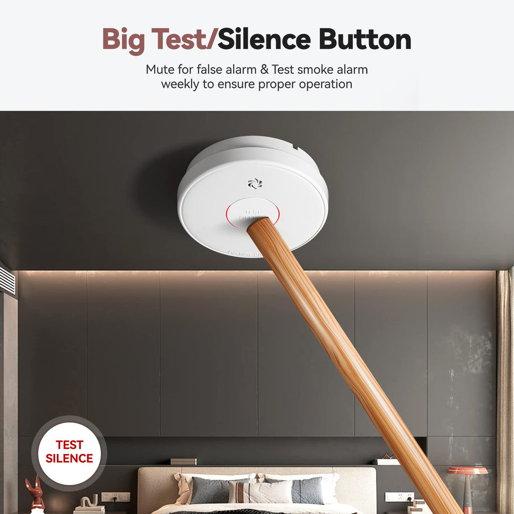 Putogesafe Smoke Detector Interconnected, Wireless Smoke Alarm with 5 Years Replaceable Battery, 10-Year Lifetime Fire Alarm with Silence Function and Low Battery Warning for Bedroom and Home,1 Pack
