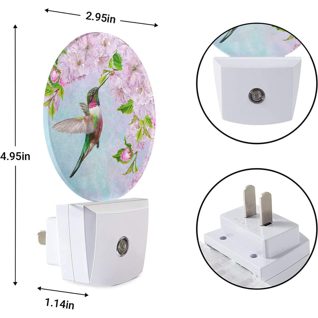 EKOBLA Bird Night Light Spring Hummingbird Pink Flowers Cherry Blossoms Night Lights Plug into Wall Auto on/Off, Indoor Plug-in Wall Light Sleep Friendly for Boys Girls Seniors Elderly