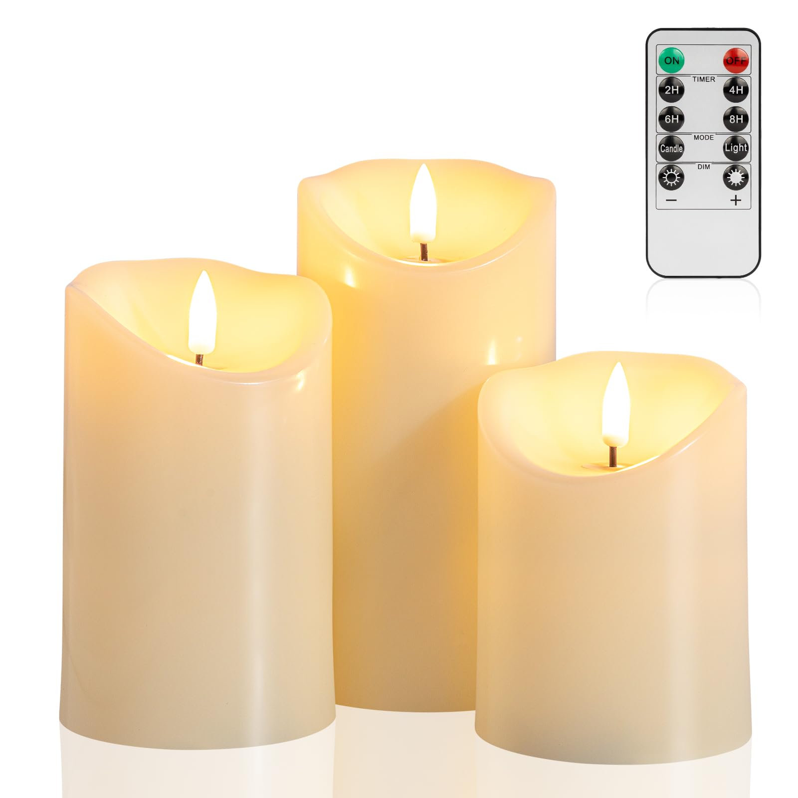 ANGELLOONG Flickering Flameless Candles with Remote, Battery Operated Fake Candles with Timer, Realistic LED Electric Pillar Candles for Home Wedding Birthday Christmas Decor, Set of 3