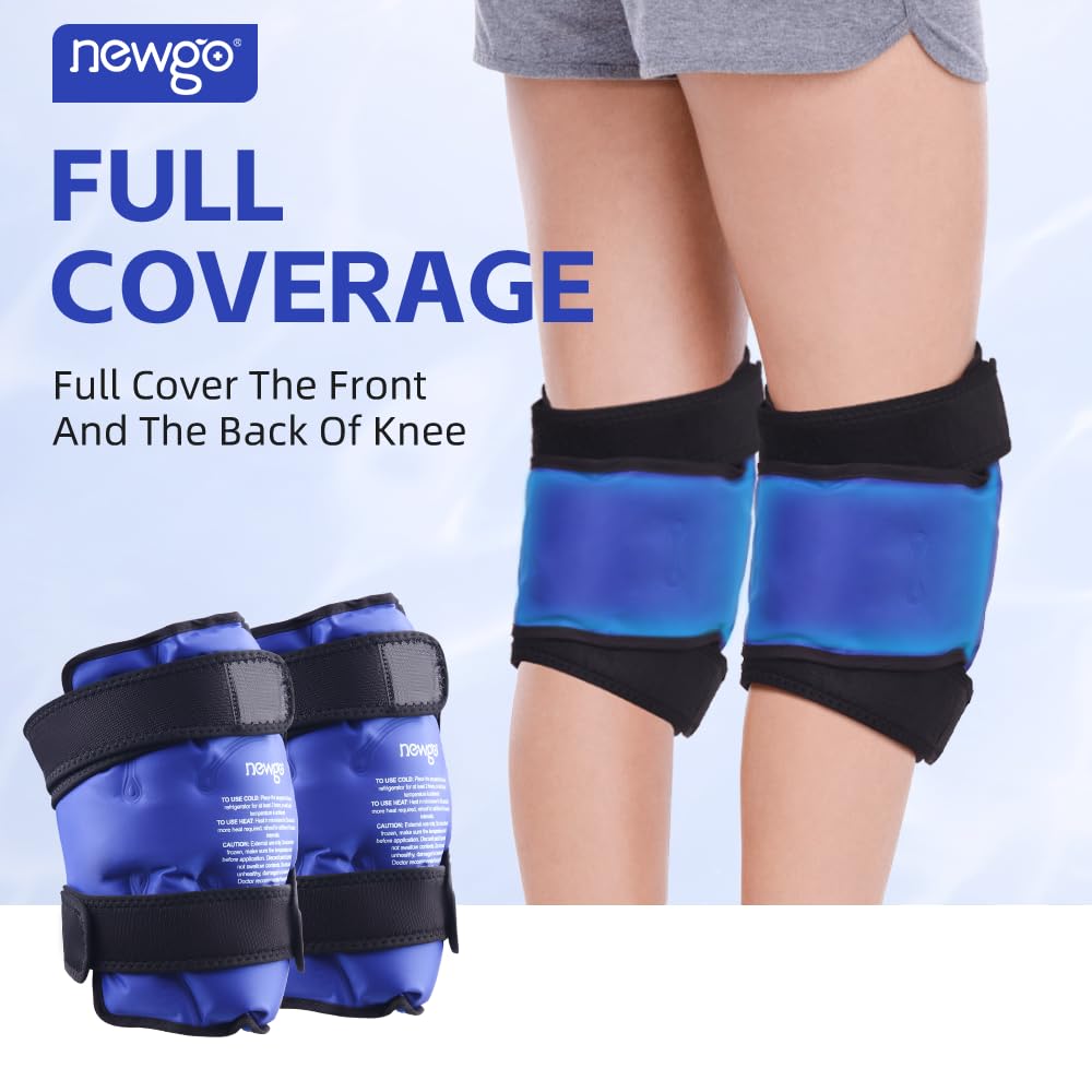 NEWGO Ice Pack for Knee Replacement Surgery, Reusable Gel Cold Pack Wrap Around Entire Knee for Knee Injuries, Pain Relief, Swelling, Bruises (2Pack Blue)