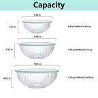 WhiteRhino Glass Mixing Bowls with Lids Set of 3(3.7QT, 2.1QT, 1.1QT),Large Kitchen Salad Bowls, Space-Saving Nesting Bowls, Clear Glass Serving Bowls for Cooking,Baking,Prepping,Dishwasher Safe