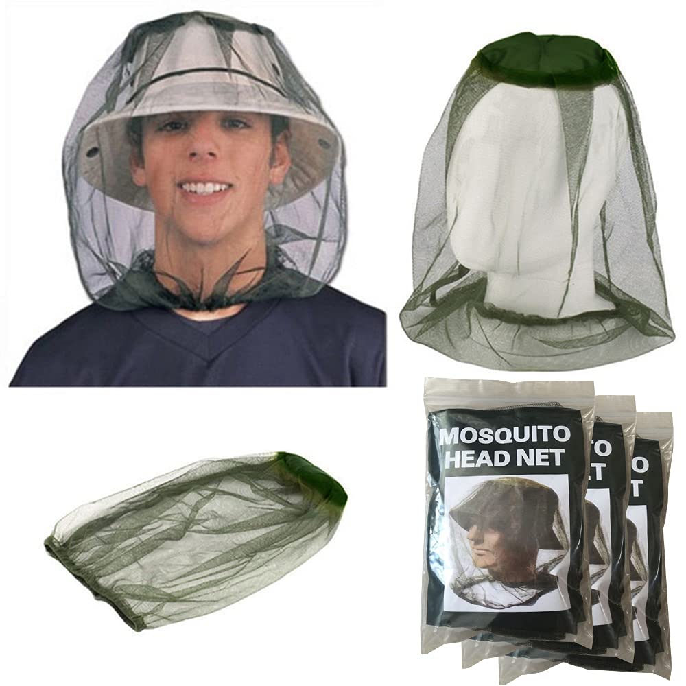 Mosquito Head Mesh Nets Gnat Face Netting for No See Ums Insects Bugs Gnats Biting Midges from Any Outdoor Activities, Works Over Most Hats Comes(Total 3pcs, Black, Gray, Military)