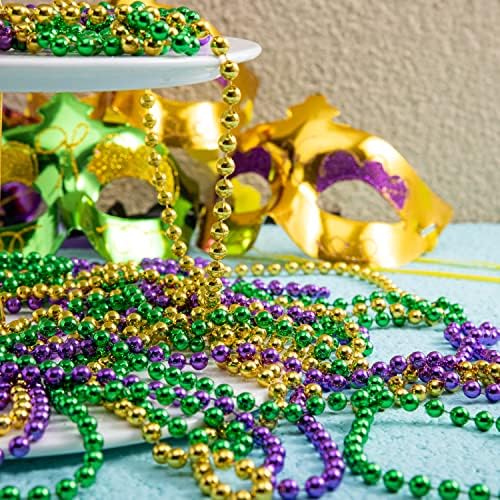 JOYIN 72 PCS Mardi Gras Beads Necklace, Gold, Green, Purple Metallic Colors Necklaces Set for Mardi Gras Party Favors Supplies, Costume Accessories, Masquerade, Accessories