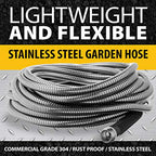 BIONIC STEEL Metal Garden Hose 100 Ft with Nozzle, 304 Stainless Steel Water Hose 100Ft 500 PSI