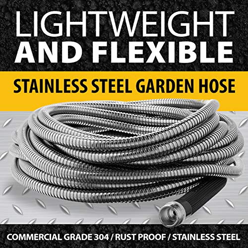 BIONIC STEEL Metal Garden Hose 50 Ft with Nozzle, 304 Stainless Steel Water Hose, 50 Ft Garden Hos