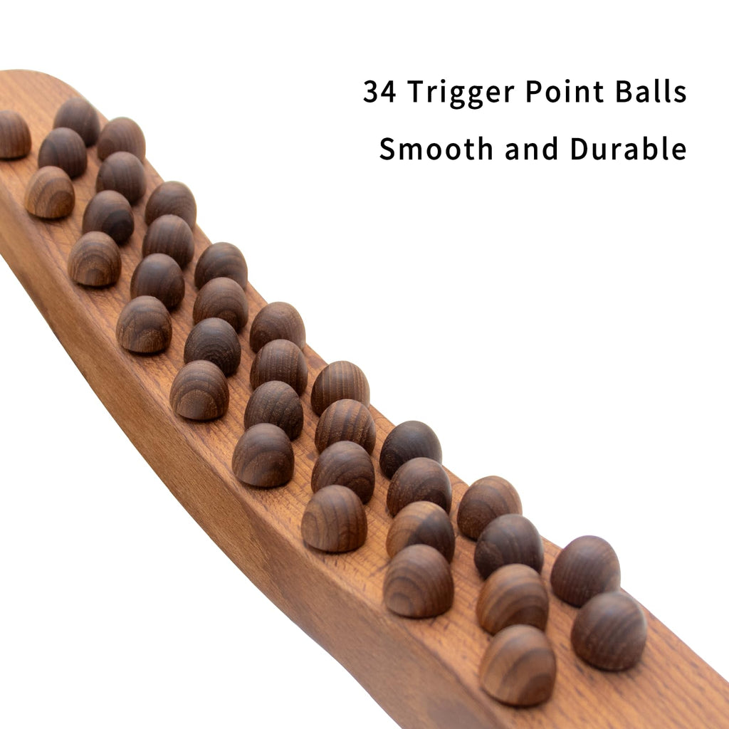 Goodtar Guasha Wood Stick Tools Wooden Therapy Scraping Lymphatic Drainage Massager, Double Row 34 Beads Point Treatment Gua Sha Tools for Back Leg (34 Beads)