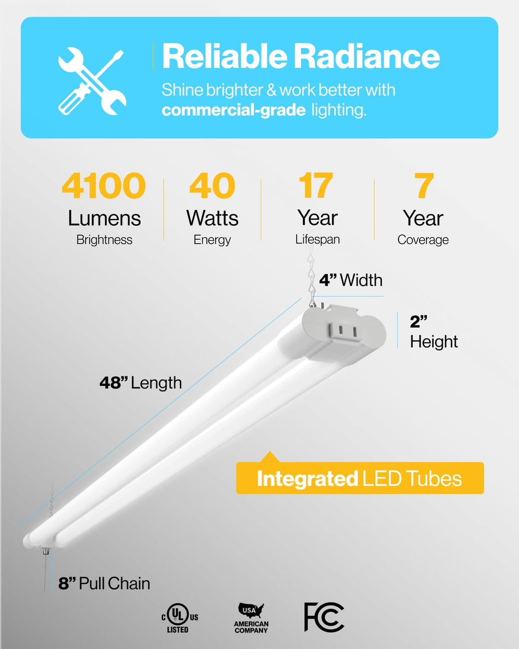 Sunco 12 Pack LED White Hanging Workshop Garage Shop Light 4FT, Plug in Linkable Utility Fixture, 6000K Daylight Deluxe, 40W=260W, 4100 LM, Integrated T8, Pull Chain - ETL