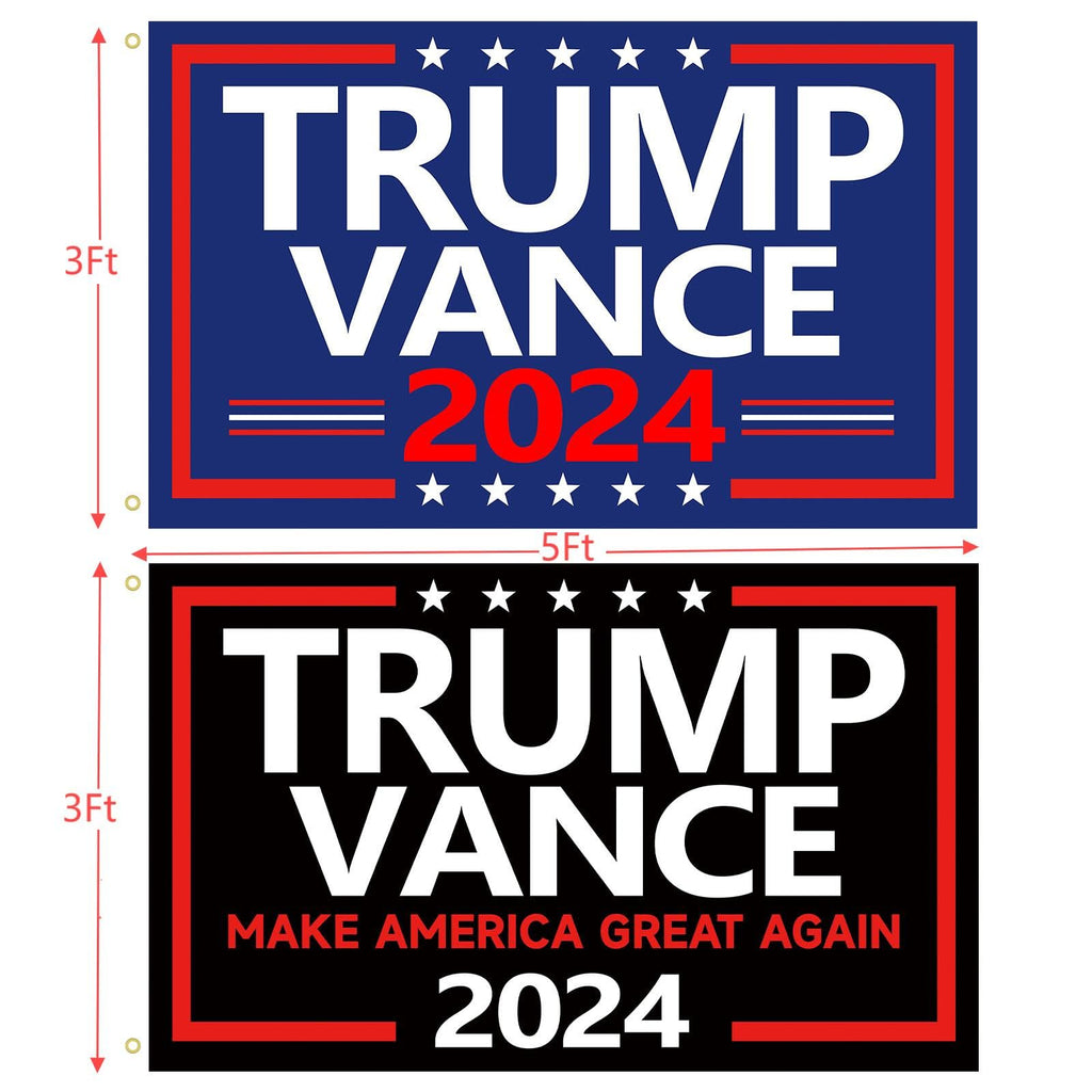 WENWELL Donald Trump and JD Vance 2024 Flags 3x5 Ft,Make America Great Again Trump Vance '24 Presidential Campaign Banners flag for car Boat Outdoor,2-Pack,1 Blue & 1 Black Flag with 2 Brass Grommets Each